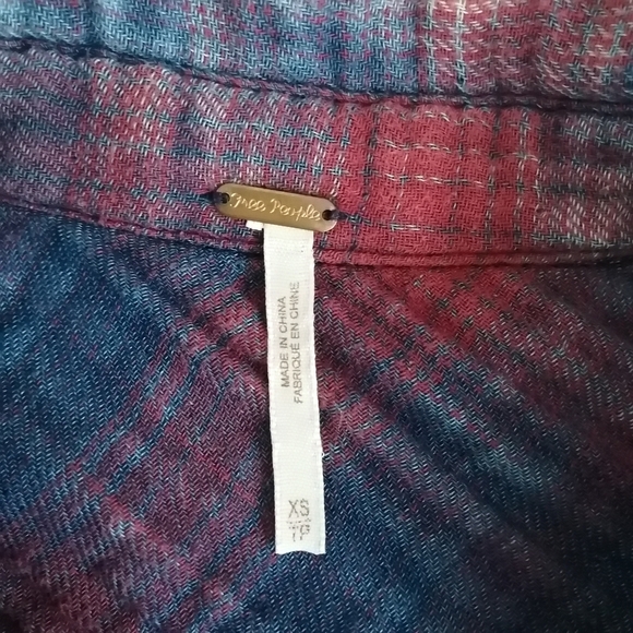 Free People Double Dip Dye Plaid Button Up Gauzy Cotton XS - Picture 12 of 16